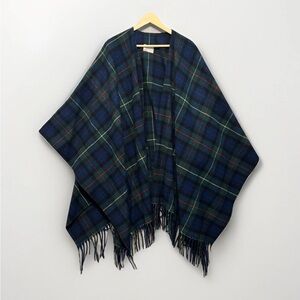 Vintage PENDLETON 100% Wool Macleod of Harris Tartan Cape Poncho Wrap Fringe